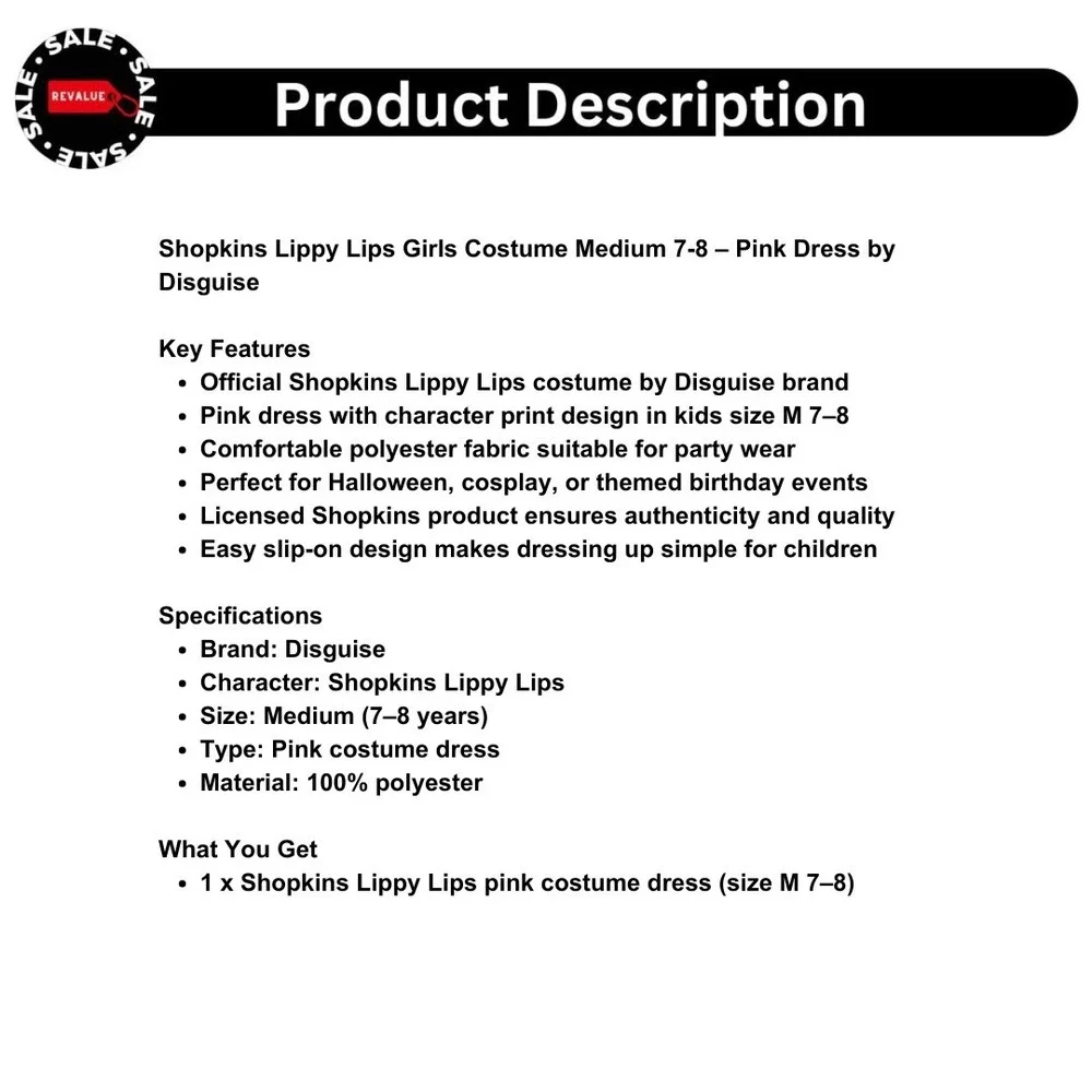Shopkins Lippy Lips Girls Costume Medium 7-8 – Pink Dress by Disguise‎ - Picture 2 of 5